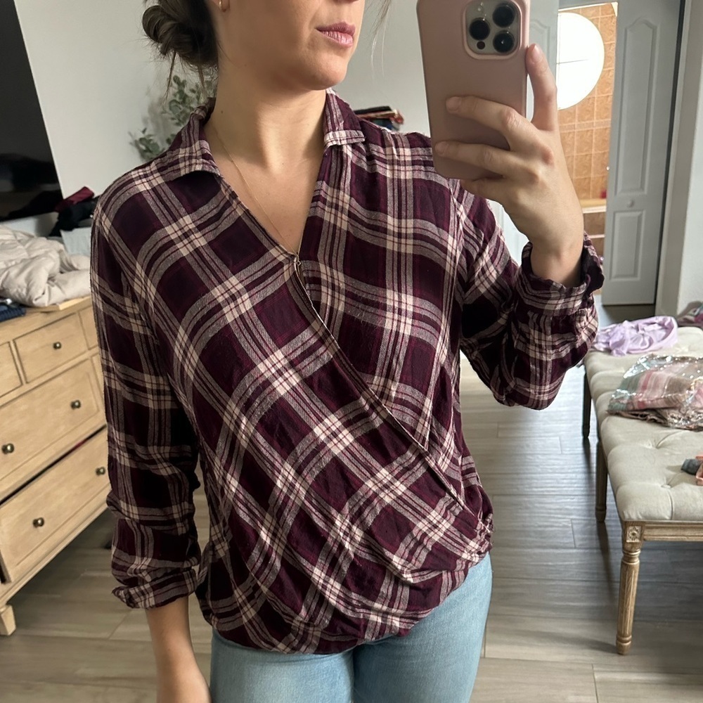 Francesca’s plaid shirt